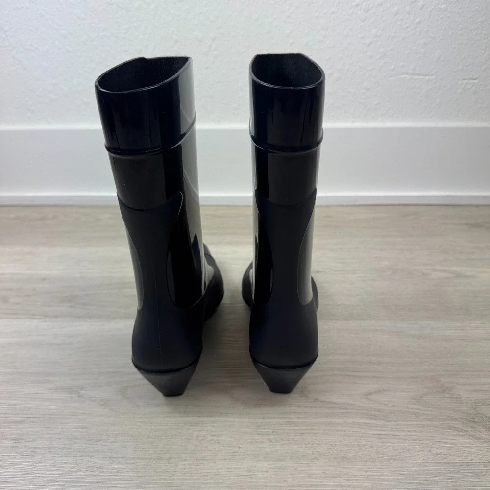 Jeffrey Campbell Kitten Heel Rain Boots Womens 6 Navy Cap Toe Waterproof